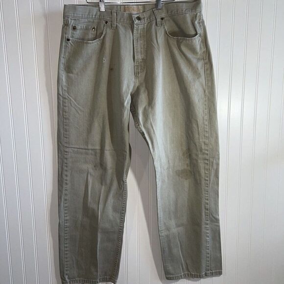 Wrangler Jeans Size 38x32 Mens Relaxed Fit Destroyed Stained Light Khakis - Picture 2 of 9